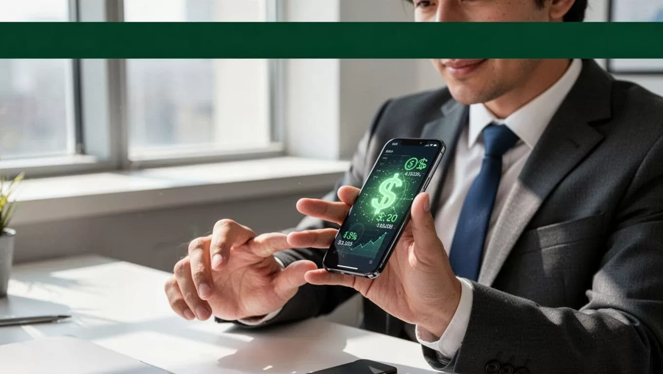 A person checking currency exchange rates on a modern mobile phone.