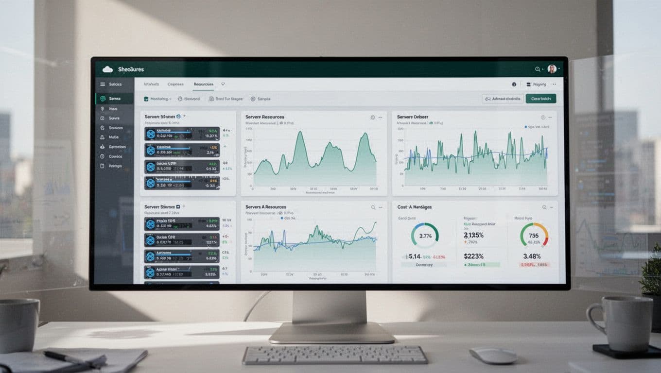 A dashboard displaying server resource graphs below a header with the headline Cloud Costs.