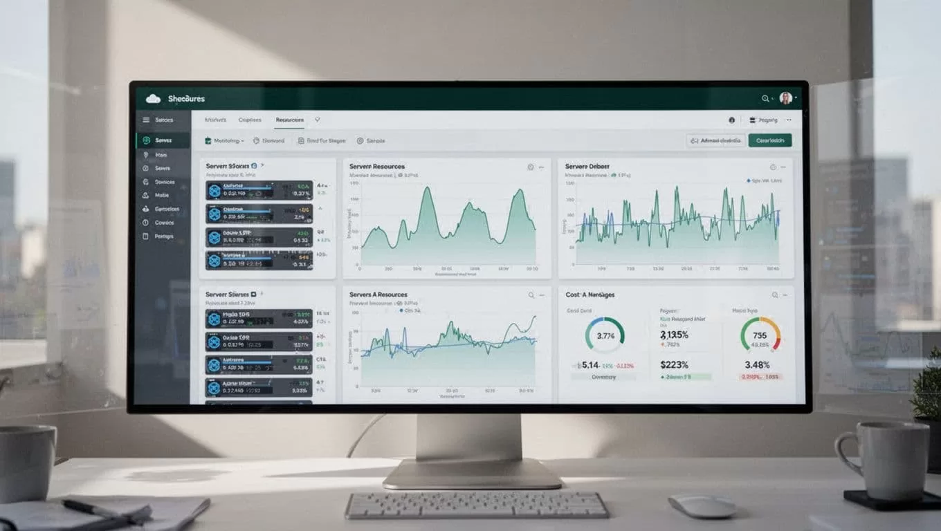 A dashboard displaying server resource graphs below a header with the headline Cloud Costs.