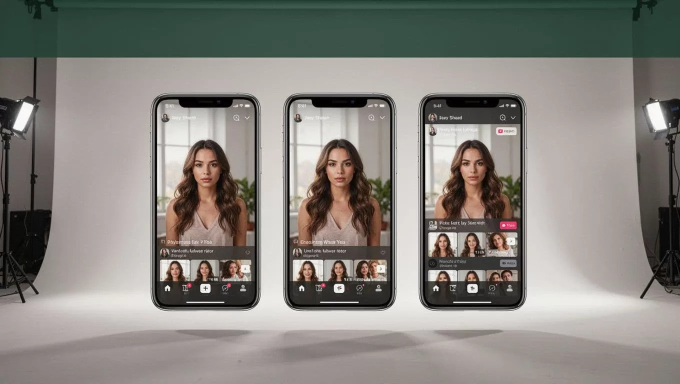 A single wide horizontal video frame transitions into three tall vertical phone screens against a clean background. A dark green header bar displays the bold white headline Content Transformation above them.