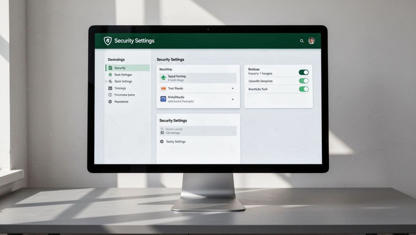 A dark UI dashboard showing database security settings with a top green brand banner.