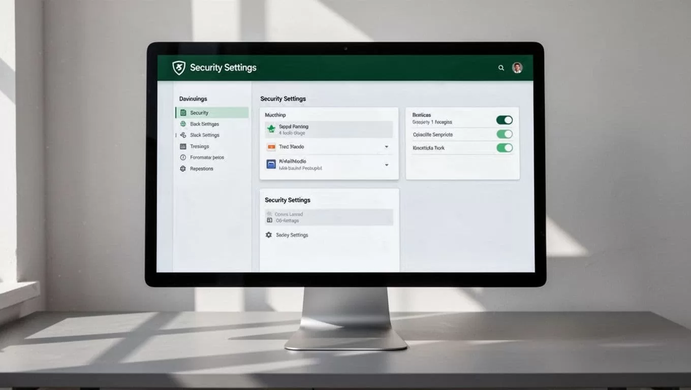 A dark UI dashboard showing database security settings with a top green brand banner.