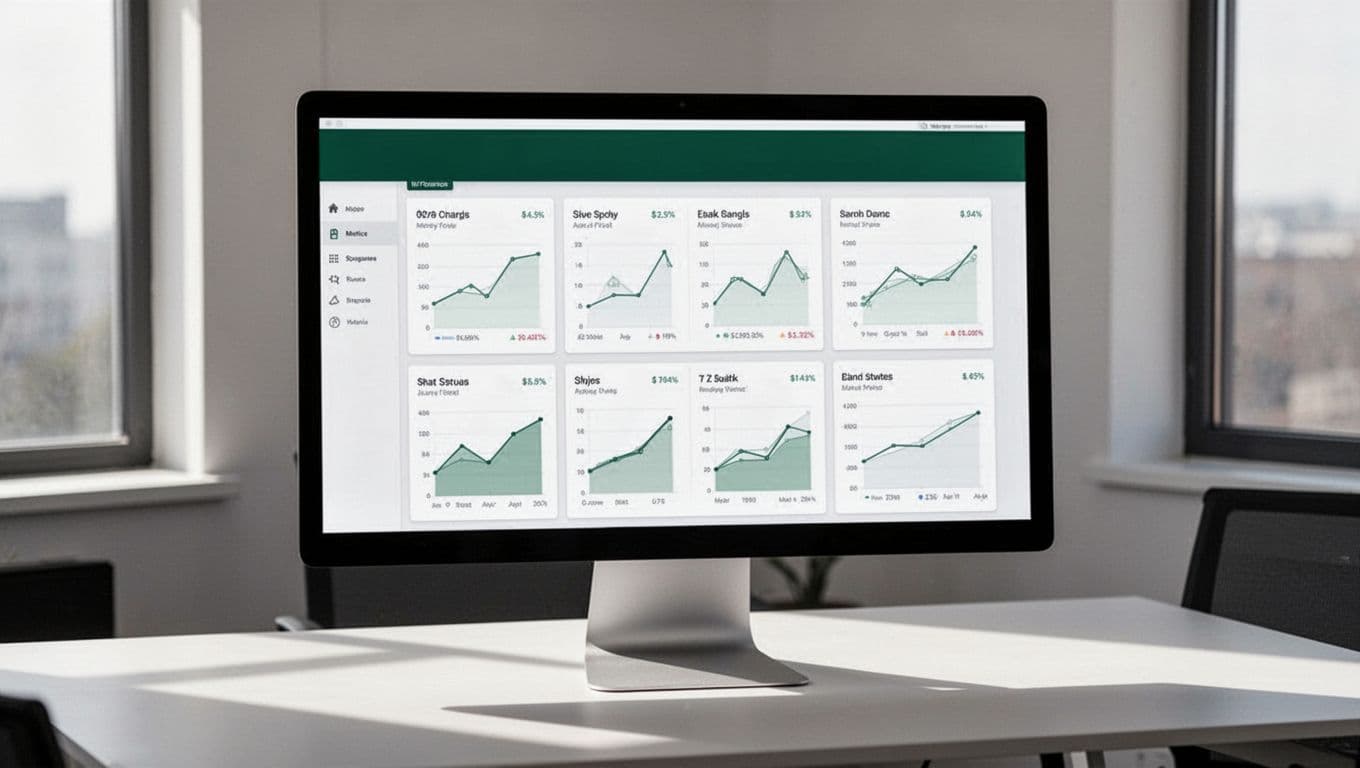 An ecommerce dashboard showing performance charts and a dark green header.