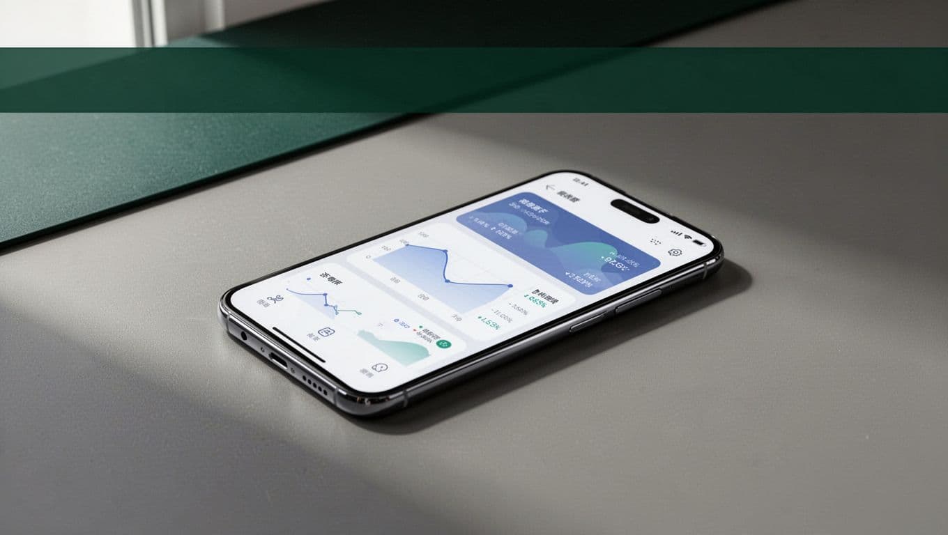 A smartphone showing a clean finance app interface beneath a dark green header bar.