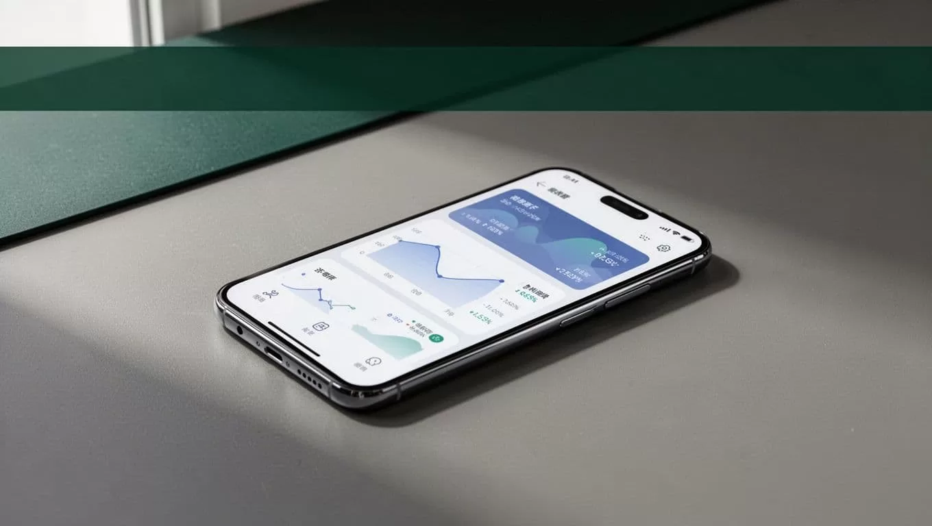 A smartphone showing a clean finance app interface beneath a dark green header bar.