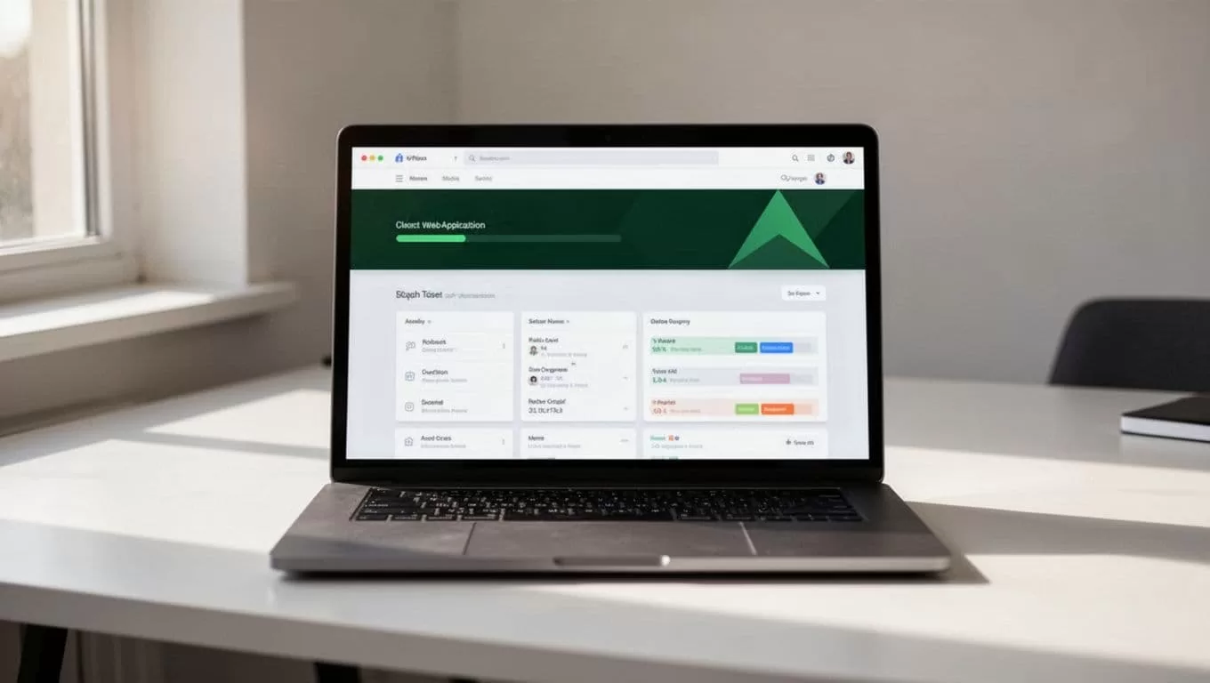 A clean desk featuring a digital marketing interface and the text fast setup.