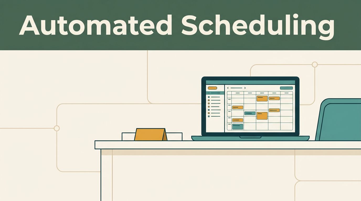 An outpatient clinic desk with a laptop showing a scheduling calendar.