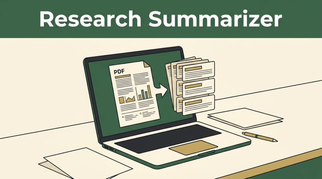 An open laptop showing summary cards next to papers on a tidy desk.