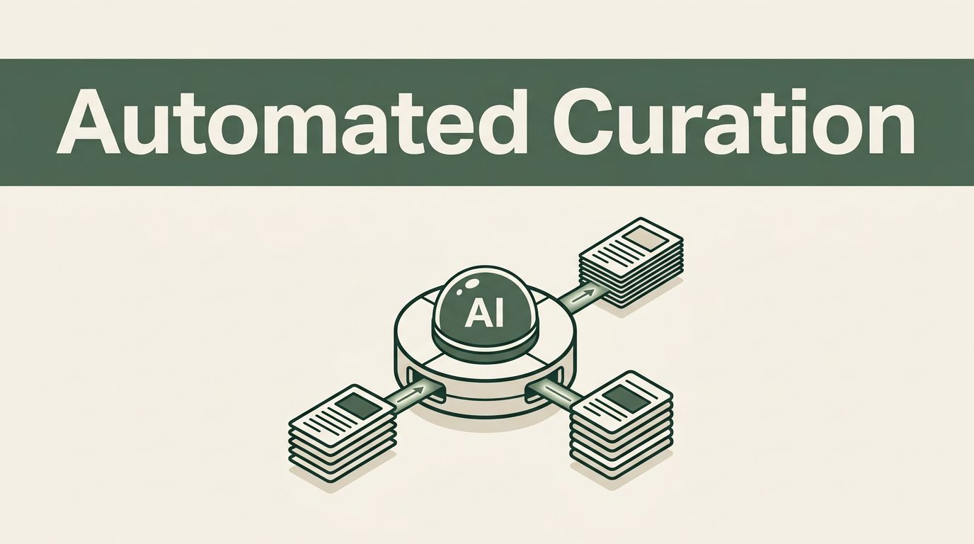 An AI control hub routes article cards through a research pipeline toward a publishing calendar.