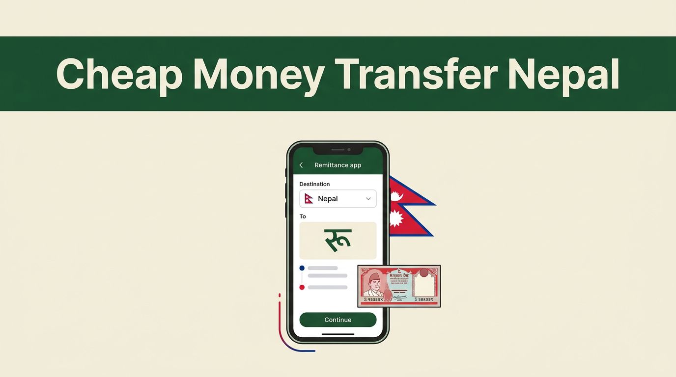 A smartphone showing a Nepal money transfer app beside a Nepalese banknote.