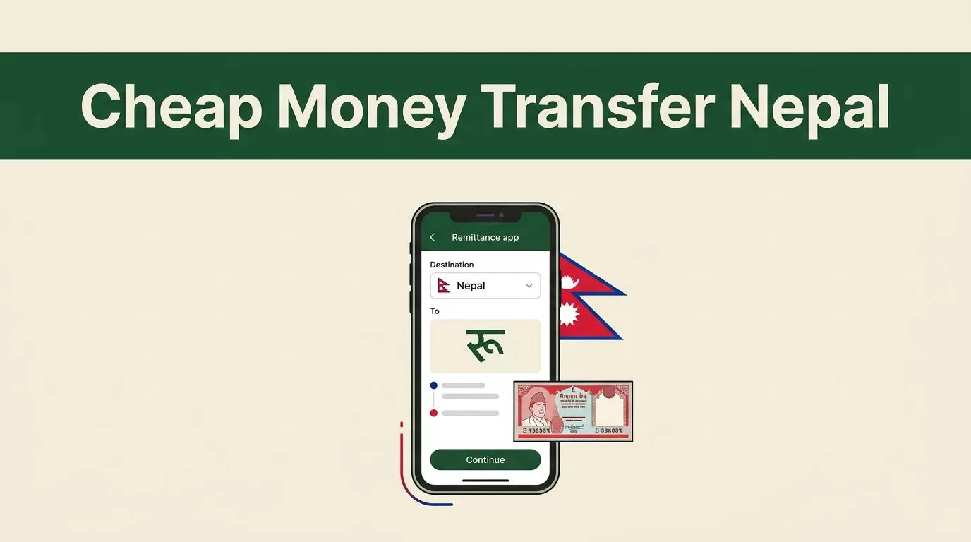 A smartphone showing a Nepal money transfer app beside a Nepalese banknote.