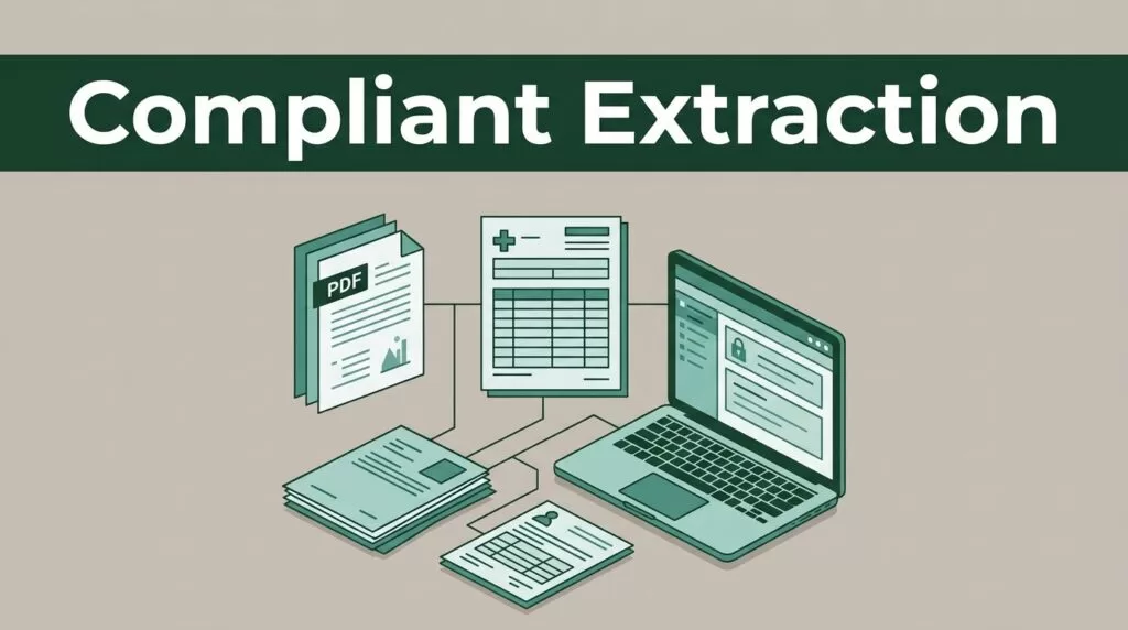 Medical record forms and a secure laptop connected by data lines on a gray surface.
