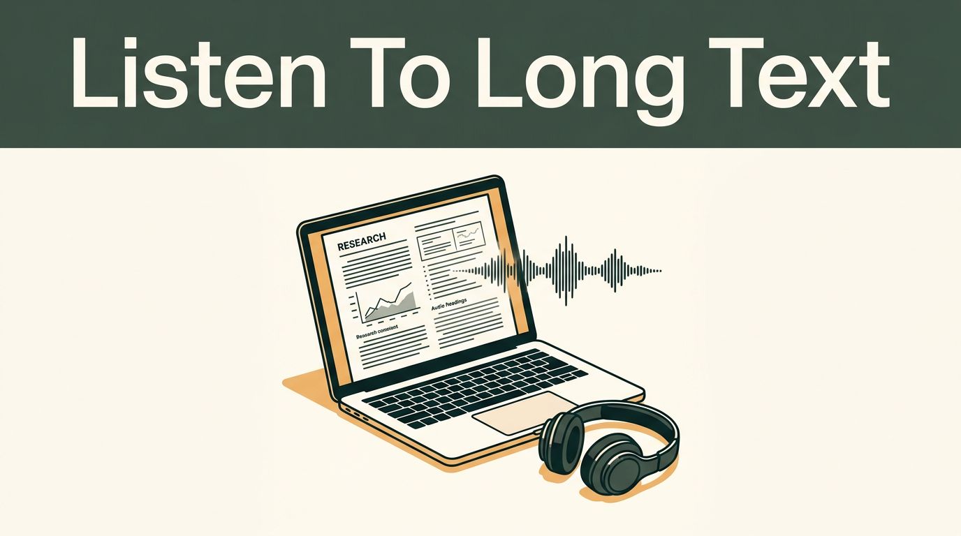 An open laptop showing a document and audio waveform with headphones on a desk.
