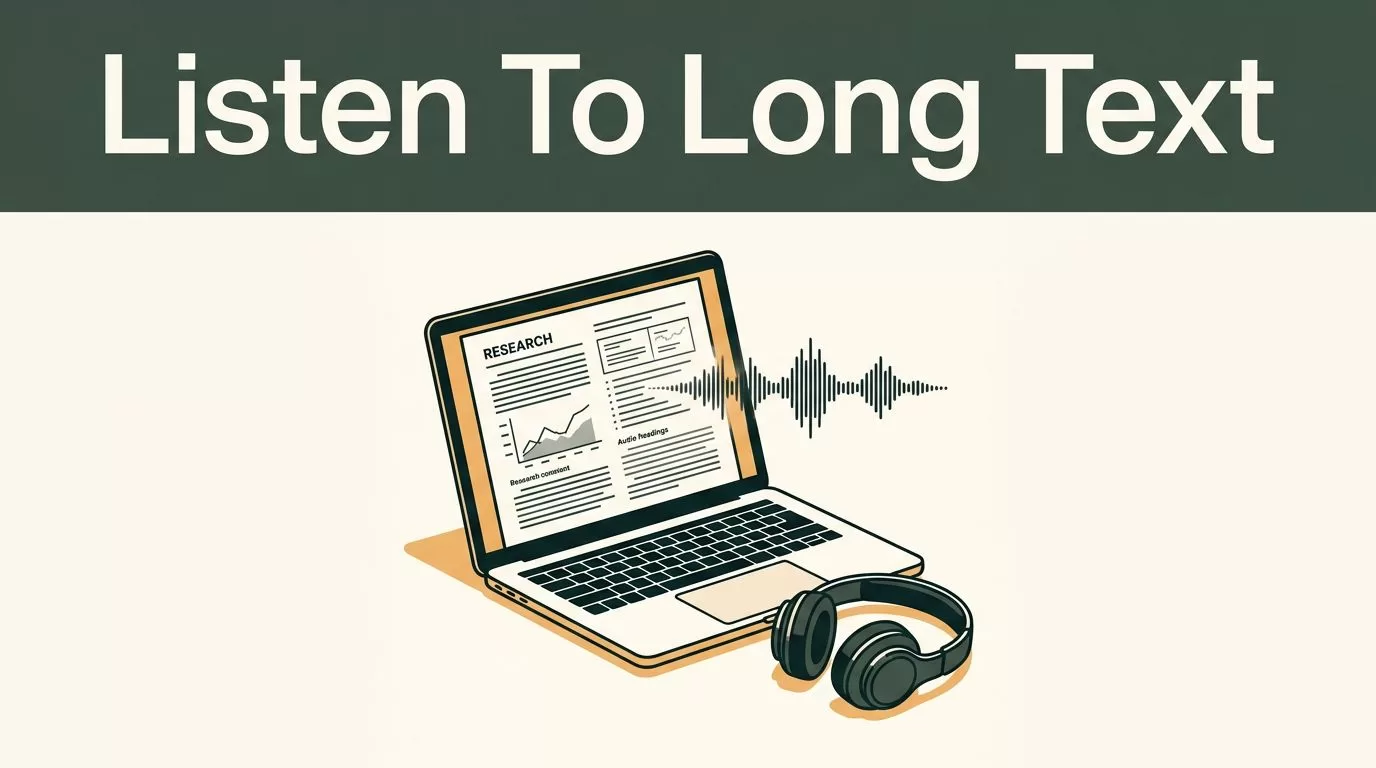An open laptop showing a document and audio waveform with headphones on a desk.