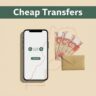 A smartphone displaying a transfer confirmation next to Moroccan currency and a map silhouette.