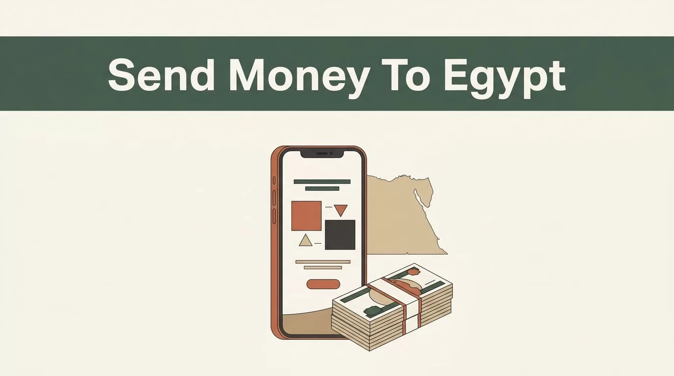 A smartphone showing a transfer app next to Egyptian pound banknotes.