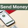 A smartphone showing a secure transfer app sits next to Peruvian currency and red-and-white accents.