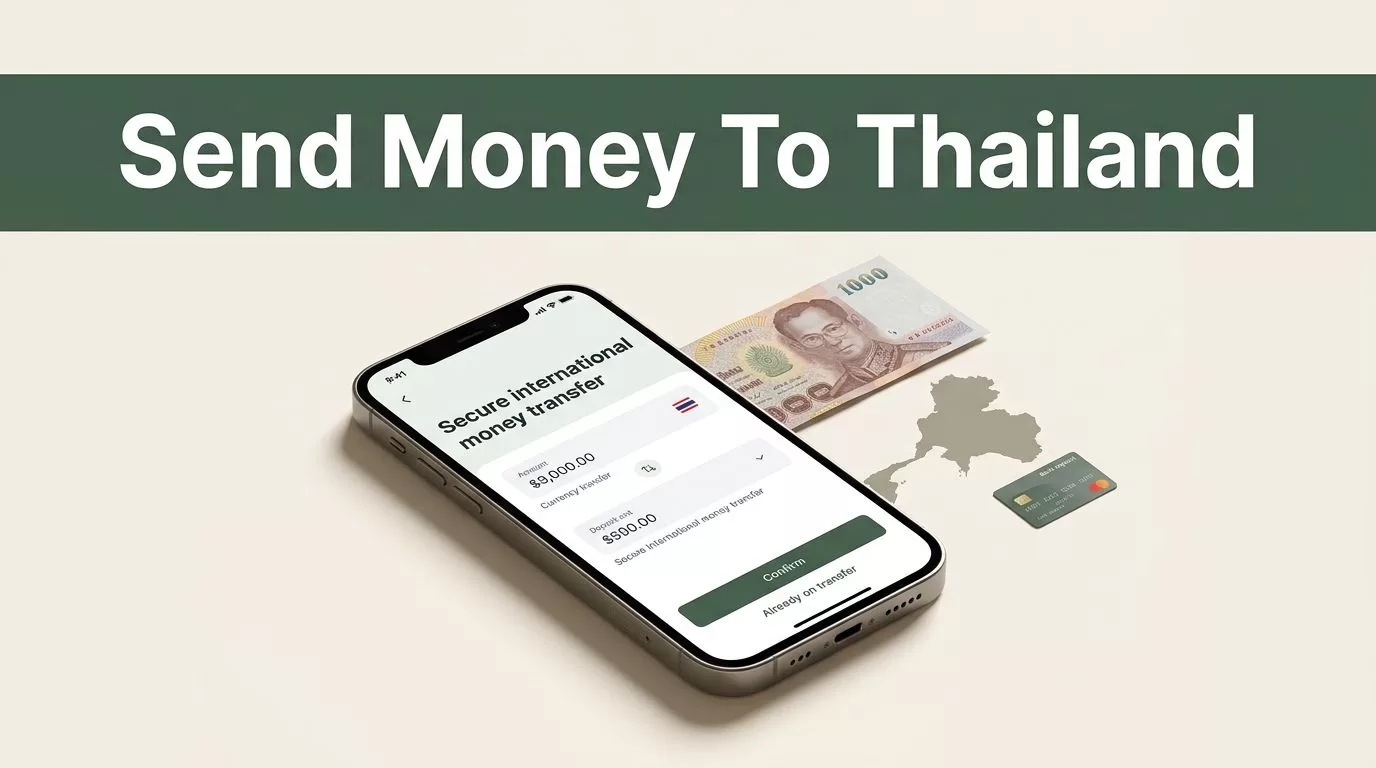 A smartphone showing a secure transfer app next to a Thai baht note.