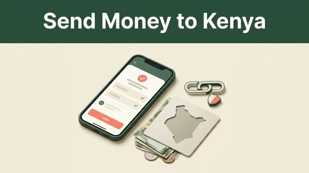 A smartphone showing a transfer confirmation beside Kenyan currency.