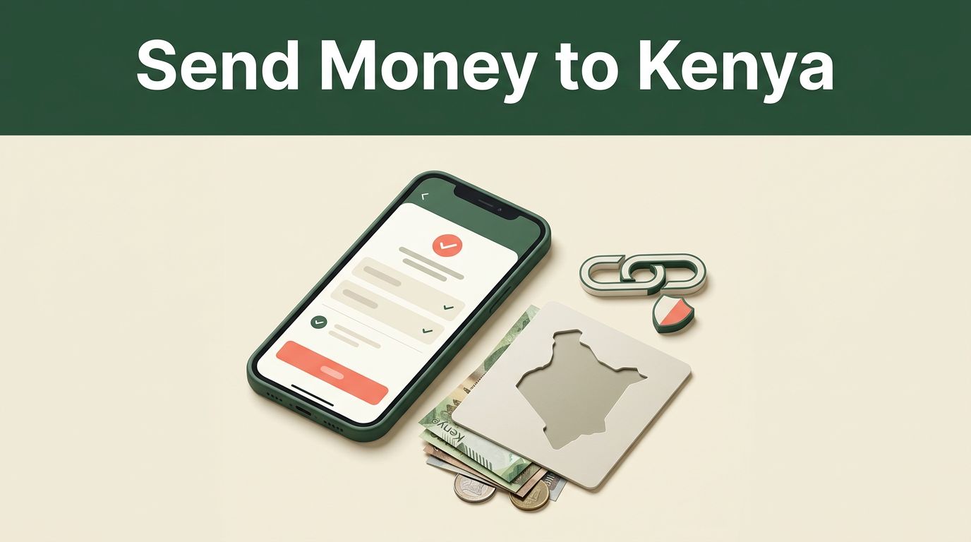 A smartphone showing a transfer confirmation beside Kenyan currency.