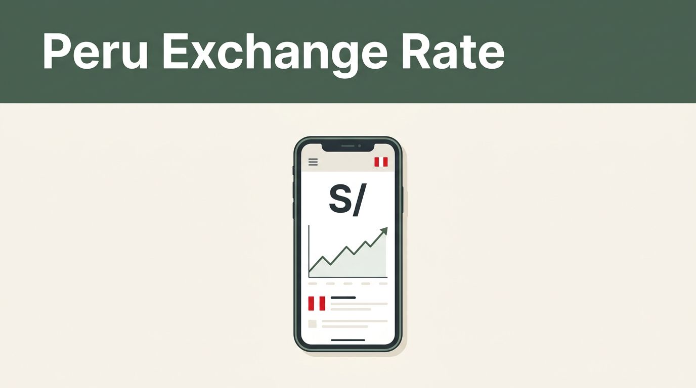 A smartphone displays a financial dashboard with a rising chart for the Peruvian sol.