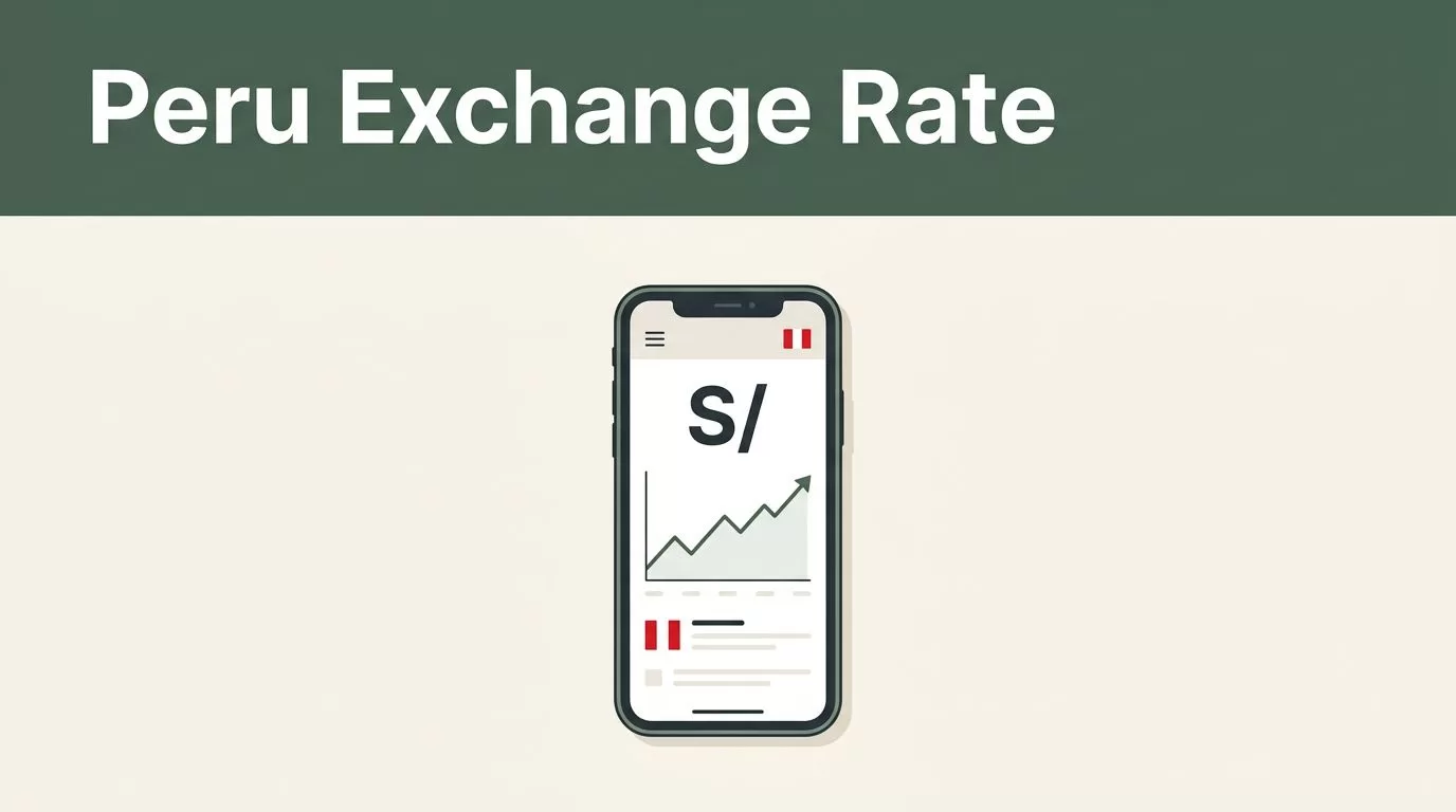 A smartphone displays a financial dashboard with a rising chart for the Peruvian sol.