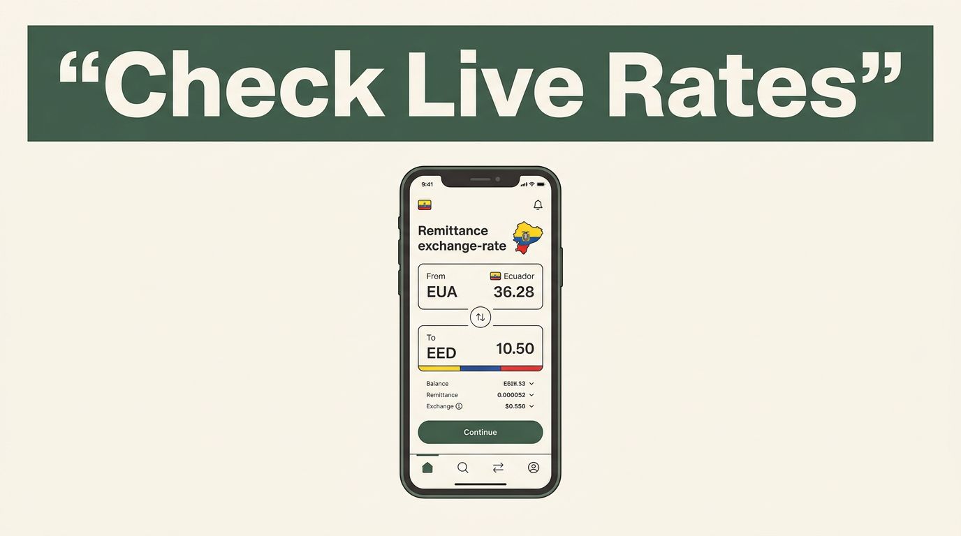 A smartphone showing an exchange rate app against a warm background with a dark green header.