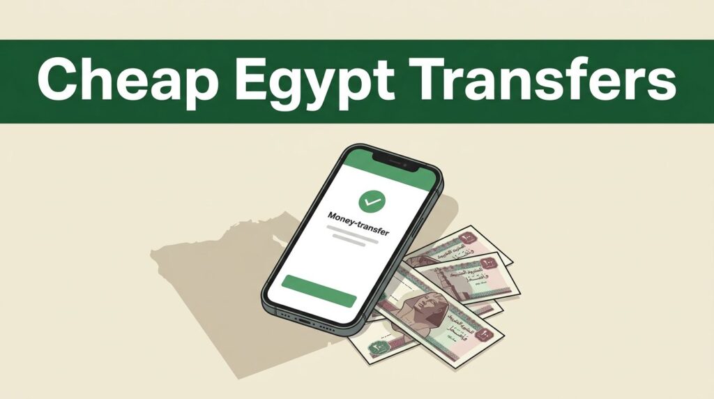 A smartphone showing a money transfer confirmation next to Egyptian currency.