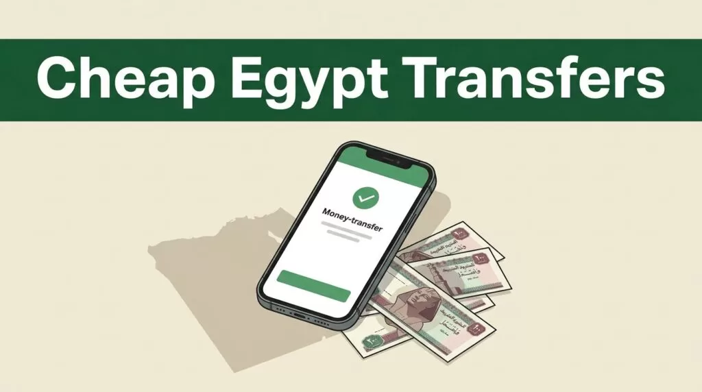 A smartphone showing a money transfer confirmation next to Egyptian currency.