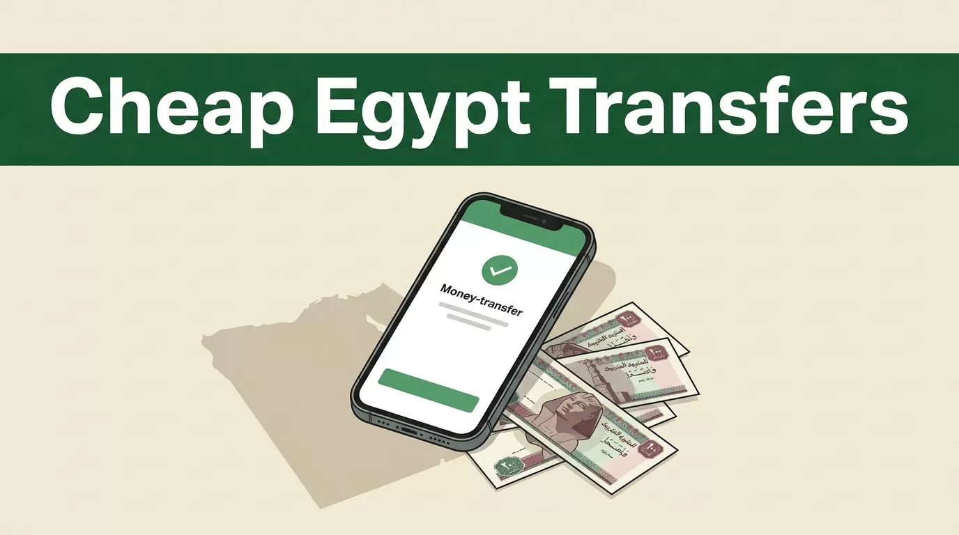 A smartphone showing a money transfer confirmation next to Egyptian currency.