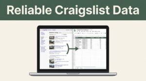 Laptop showing Craigslist listings connected to a spreadsheet dashboard.