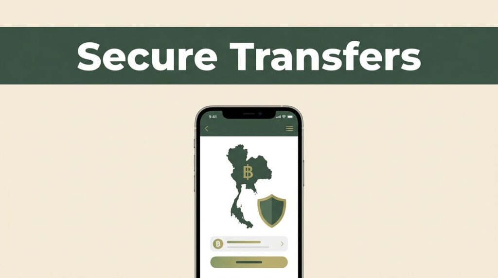 A smartphone showing a secure international money transfer app for Thailand.