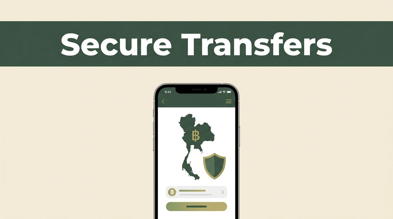 A smartphone showing a secure international money transfer app for Thailand.