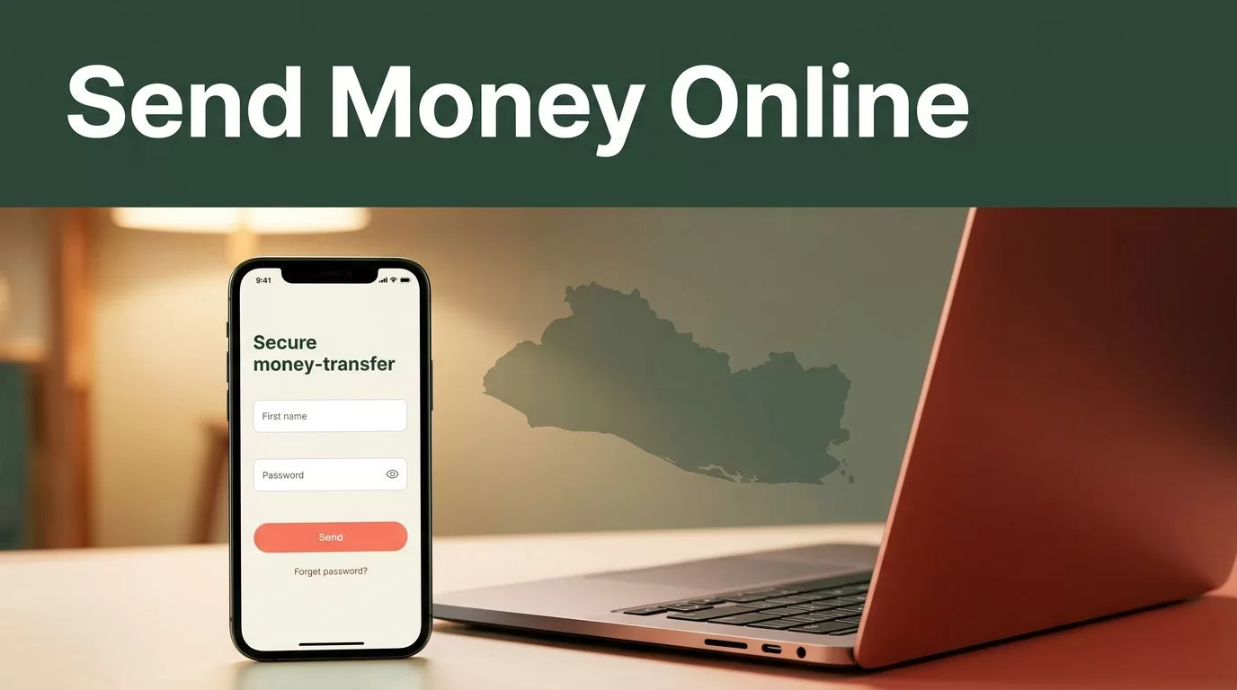 A smartphone showing a secure money transfer app next to an open laptop on a desk.