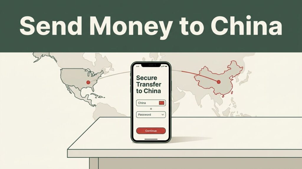 A smartphone on a desk showing an international money transfer app.