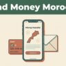 A smartphone displaying a secure money transfer app next to a debit card.