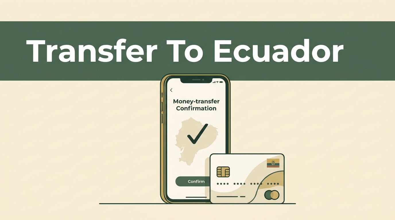 A smartphone showing a secure transfer confirmation screen next to a bank card on a cream surface.