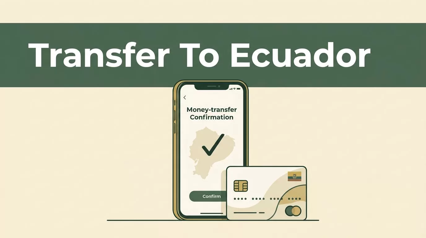 A smartphone showing a secure transfer confirmation screen next to a bank card on a cream surface.