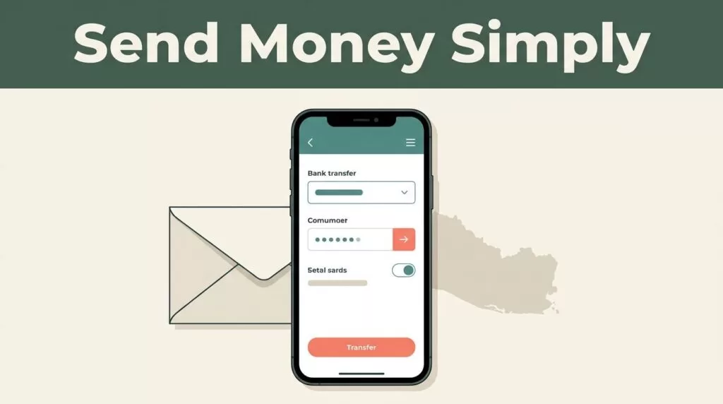A smartphone showing a banking interface next to an envelope and an El Salvador map.