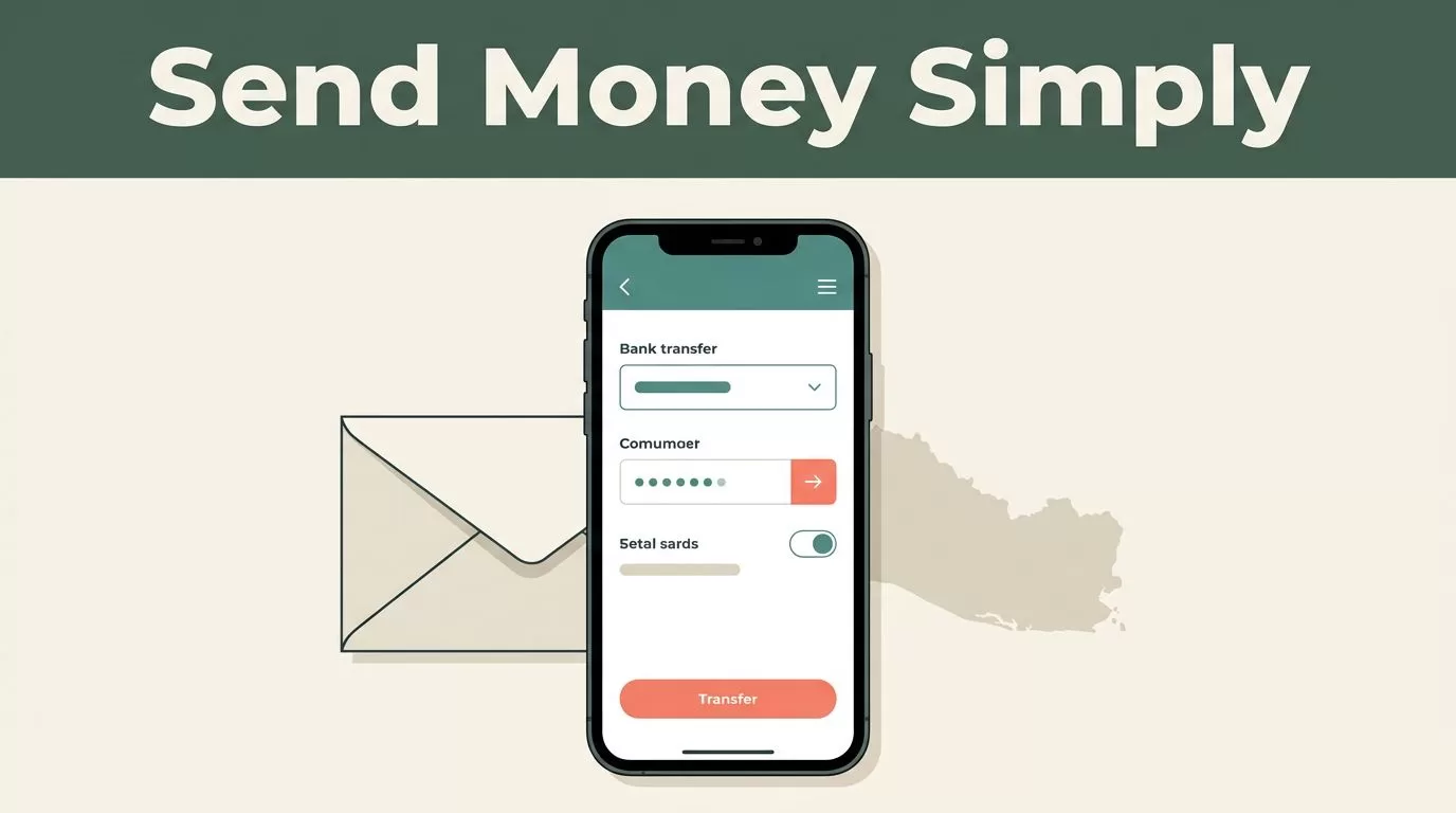 A smartphone showing a banking interface next to an envelope and an El Salvador map.