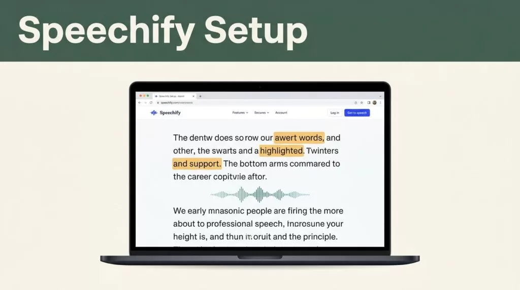A laptop showing an accessible website with highlighted text and a green header banner.
