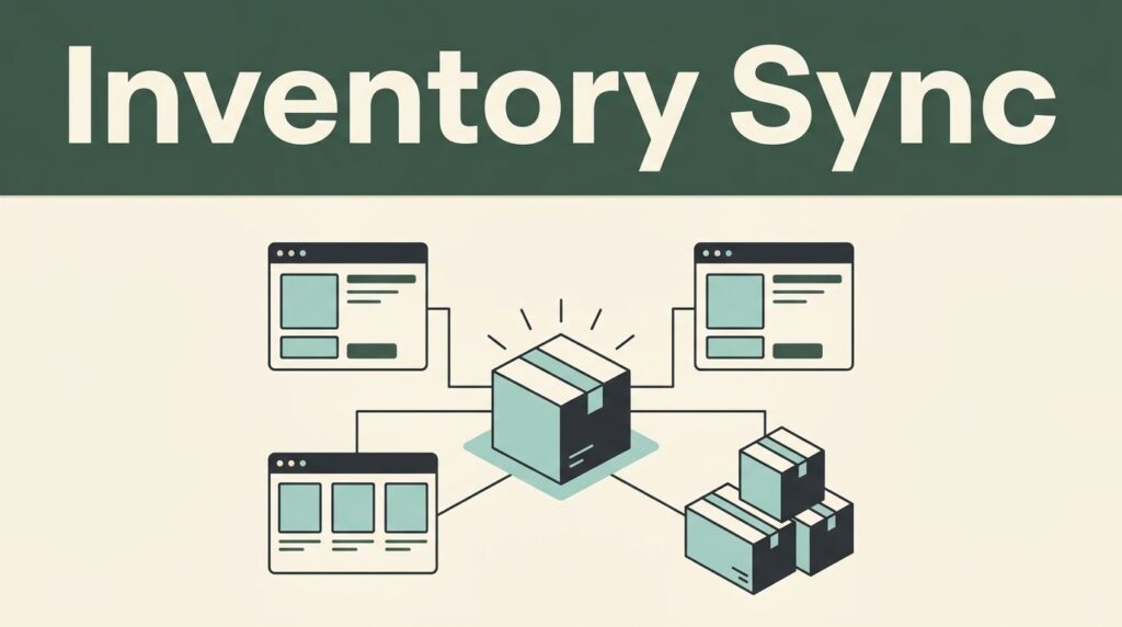Central inventory box connected to marketplace panels and product packages.