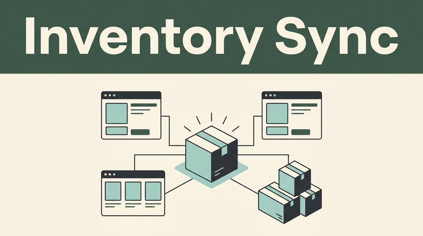 Central inventory box connected to marketplace panels and product packages.