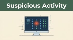 A sleek security monitoring console highlights a glowing red anomalous data event.