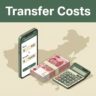 Smartphone, yuan banknotes, and calculator arranged with a China map and green cost banner.