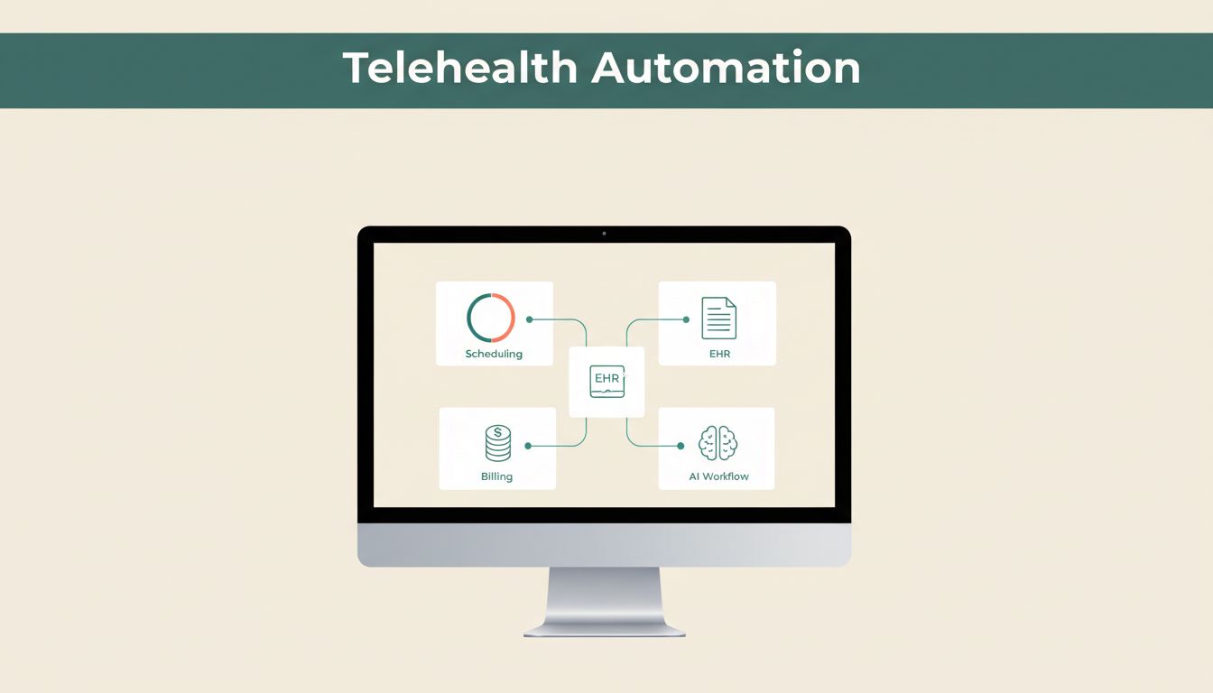 A clinic operations monitor showing connected scheduling and billing panels with data links.