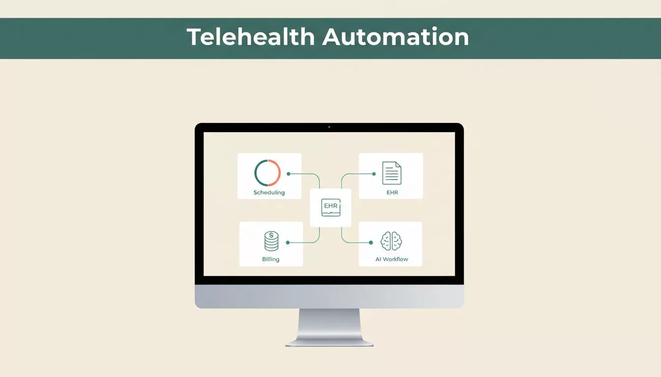 A clinic operations monitor showing connected scheduling and billing panels with data links.