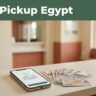 A smartphone showing transfer details, Egyptian cash, and an ID card on a counter.