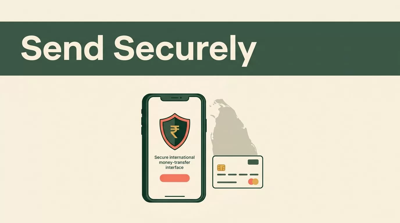 A smartphone showing a secure financial transfer app beside a bank card and map.
