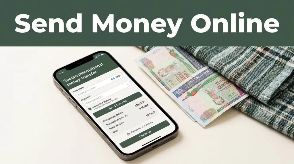 A smartphone displaying a secure money transfer app next to a banknote and woven textile.